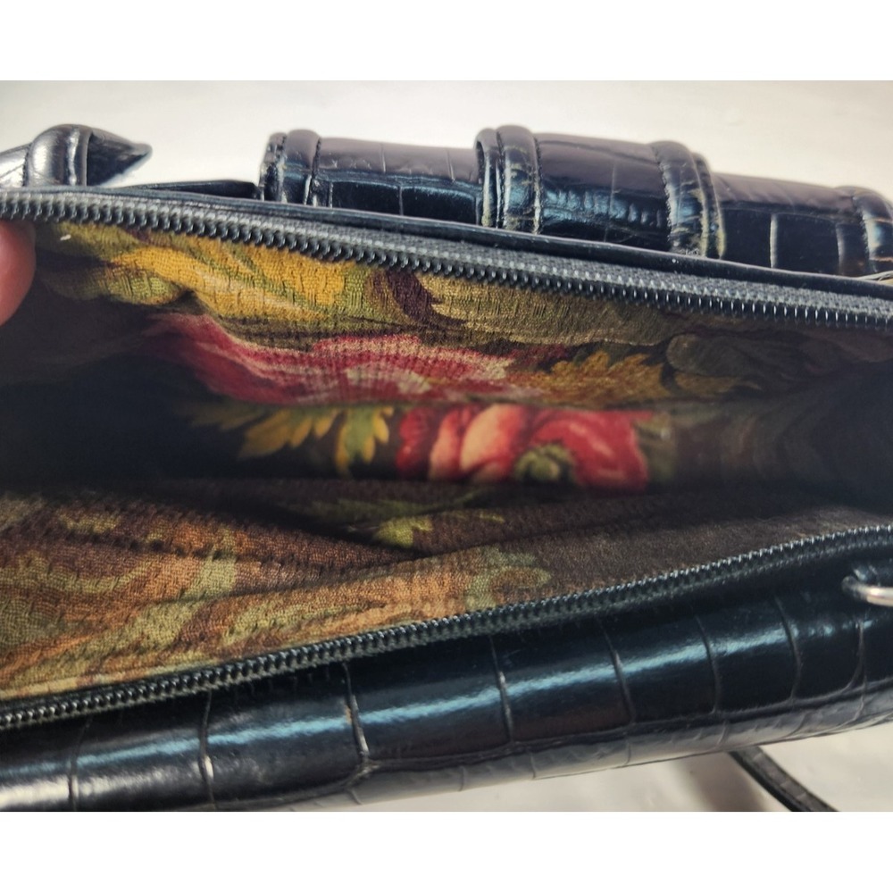 Brighton Organizer Black Mock Crocodile Leather Wallet Crossbody Purse - Picture 7 of 9